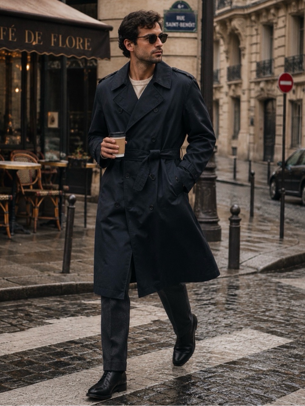 Vintage Botany 500 Weather Topper 40R Navy Double Breasted Trench Coat